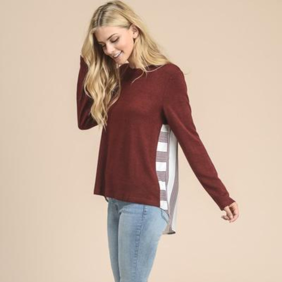 Maroon light weight sweater with striped back - Picture 4 of 5